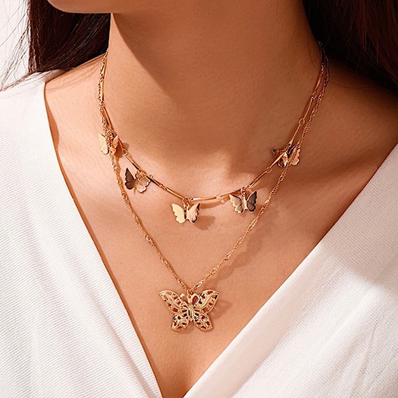 Jewelry - NWT Multilayer Pendant Butterfly Necklace gold